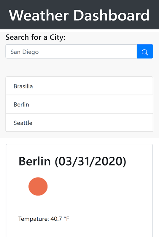 Weather Dashboard Mobile Page